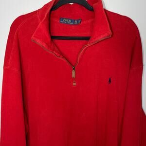 Polo Ralph Lauren Mens 2XLT Red 1/4 Pullover Navy Blue Pony Long Sleeve Sweater